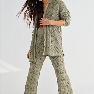 Free People Olive Knit Pants & Jumpsuit Set